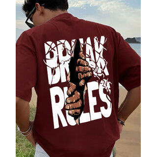 Ausk Mens Maroon Printed Cotton Blend Round Neck Oversized T-Shirt
