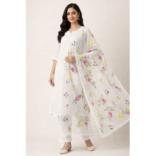 Cotton Brush Print Dupatta with 4-Side Lace Border | Soft Cotton Designer Dupatta for Women | Casual & Ethnic Wear - Dupattas & Shawls | Buy online on ZillyBuy