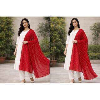 Red Chanderi Cross Pattern Dupatta with Sequence Work | Premium Ethnic Dupatta for Women | Festive & Party Wear - Dupattas & Shawls | Buy online on ZillyBuy