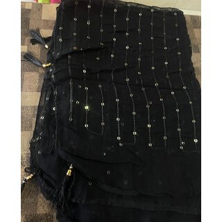 Black Nazneen Lining Sequence Dupatta with Latkans | Designer Ethnic Dupatta for Women | Party & Festive Wear - Dupattas & Shawls | Buy online on ZillyBuy