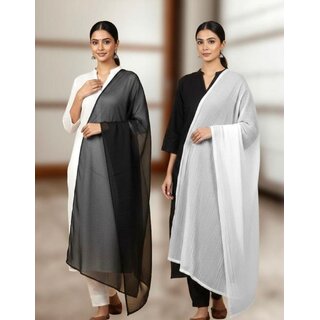 (Pack of 2) Black & White Chiffon Dupatta Combo Set | Soft Lightweight Chiffon Dupattas for Women | Ethnic & Party Wear - Dupattas & Shawls | Buy online on ZillyBuy