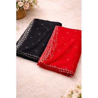 (Pack of 2) Nazneen  Work Dupatta Combo Set | Red & Black Fancy Dupattas with Premium Stone Work | Party & Festive Wear - Dupattas & Shawls | Buy online on ZillyBuy