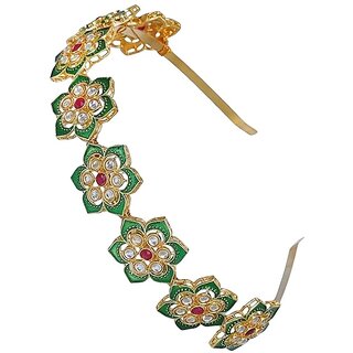 SPARKLING Floral Kundan Studded Matha Patti Sheesh Patti Hairband - Traditional Golden Headpiece for Women and Girls - Jewellery Sets | Buy online on ZillyBuy