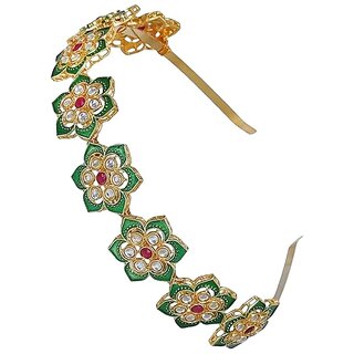 Floral Kundan Design Hairband in Gold-Plated Celebrity Wedding Party Headband Hair Accessories Mathapatti Jewellery for Women and Girls - Jewellery Sets | Buy online on ZillyBuy