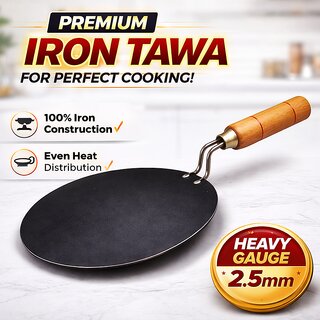 Premium Iron Tawa 10 Inch (25 cm) Heavy Gauge 2.5mm  Non-Stick Coated Roti Tawa with Wooden Handle  Gas  Induction Co - Cookware | Buy online on ZillyBuy