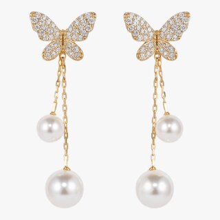 Butterfly Earrings with Pearl Drop Korean Design - Earrings | Buy online on ZillyBuy