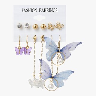 Korean Butterfly Drop Earring set of 6 - Earrings | Buy online on ZillyBuy