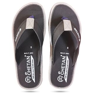 Men Printed Brown Thong Flip-Flops