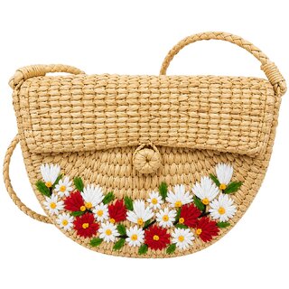 Kauna Grass Handwoven Floral Embroidery Women's Shoulder Crossbody Bag  Natural  Eco-Friendly - Handbags | Buy online on ZillyBuy