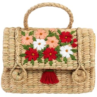 Kauna Grass Handwoven Floral Embroidery Women's Handbag  Eco-Friendly Top Handle Satchel Bag - Handbags | Buy online on ZillyBuy