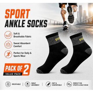 SPORT SOCKS 170526 PACK 2  Men Sports Ankle Socks Cotton Breathable Sweat Absorbent Daily Wear Socks for Men brown