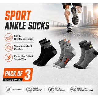 SPORT SOCKS 170526 PACK 3  Men Sports Ankle Socks Cotton Breathable Sweat Absorbent Daily Wear Socks for Men brown