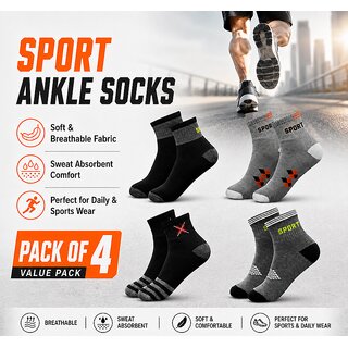 SPORT SOCKS 170526 PACK 4  Men Sports Ankle Socks Cotton Breathable Sweat Absorbent Daily Wear Socks for Men brown