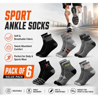 SPORT SOCKS 170526 PACK 6  Men Sports Ankle Socks Cotton Breathable Sweat Absorbent Daily Wear Socks for Men brown