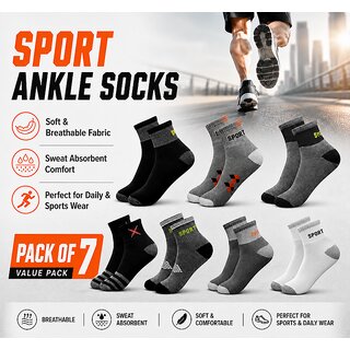 SPORT SOCKS 170526 PACK 7  Men Sports Ankle Socks Cotton Breathable Sweat Absorbent Daily Wear Socks for Men brown