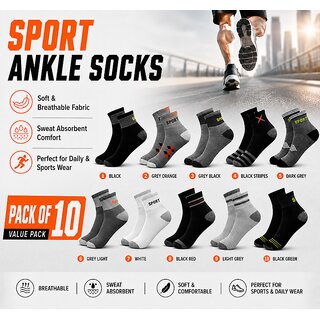 SPORT SOCKS 170526 PACK 10  Men Sports Ankle Socks Cotton Breathable Sweat Absorbent Daily Wear Socks for Men brown