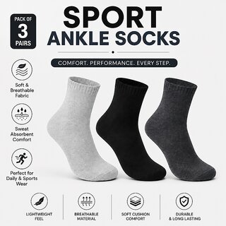 SANGCHAI 170526 PACK 3  Men Sports Ankle Socks Cotton Breathable Sweat Absorbent Daily Wear Socks for Men brown