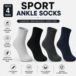 SANGCHAI 170526 PACK 4  Men Sports Ankle Socks Cotton Breathable Sweat Absorbent Daily Wear Socks for Men brown