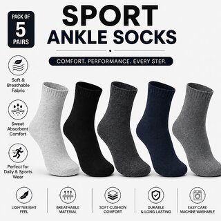 SANGCHAI 170526 PACK 5  Men Sports Ankle Socks Cotton Breathable Sweat Absorbent Daily Wear Socks for Men brown
