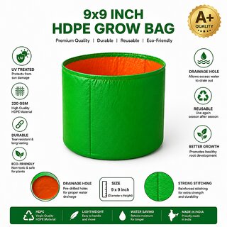 Premium 9x9 Inch HDPE Grow Bag - UV-Treated, Durable for Terrace  Balcony Gardening