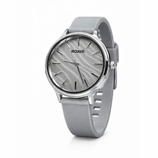 ROAVE Quartz Round Silicone Band Casual Analog Watch For Women With Buckle Clasp - Grey