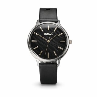 ROAVE Quartz Round Silicone Band Casual Analog Watch For Women With Buckle Clasp - Black