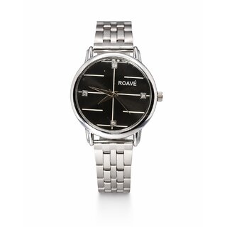 ROAVE Quartz Round Stainless Steel Band Casual Analog Watch For Women With Sliding Clasp - Black