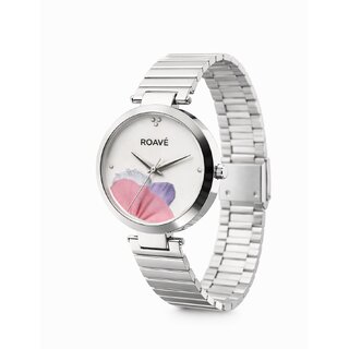ROAVE Quartz Round Stainless Steel Band Casual Analog Watch For Women With Sliding Clasp - White