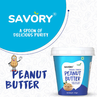 Savory Original Crunchy Peanut Butter (200g) | Made with Finest Roasted Peanuts | High in Protein | Cholesterol Free & Keto Friendly | Healthy Nut Butter | Ready to Eat