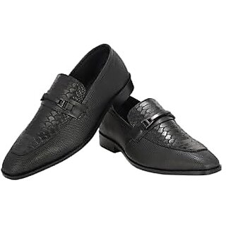 MIROCK Men Black Leather Formal Loafers