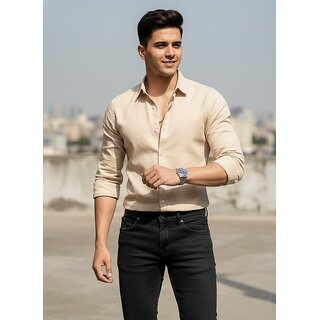 Casualbud Beige Men's Linen Regular Fit Shirt