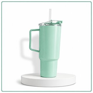 Mint Green Plastic Tumbler - BPA Free, Leakproof, Double Wall Insulated Travel Cup with Handle  Straw, Cup Holder Friendly