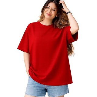 Womens Oversized Cotton T-Shirt  Plain Drop Shoulder Tee (S-7XL Plus Size)