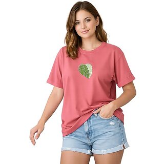 Women's T-Shirt with Monstera Leaf Print, Casual Graphic Tee