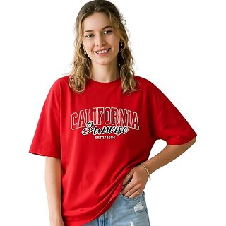 Women's Oversized T-Shirt | 100% Pure Cotton Drop Shoulder Graphic Tee | Vintage California Sunrise Print Casual Half Sleeve Top | Sizes M-XXL