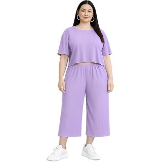 Women's Co-ord Set Ribbed Knit Top and Wide Leg Cropped Pants Outfit for Women Comfortable Two Piece Set Modern Style for All Seasons Relaxed Fit Clothing