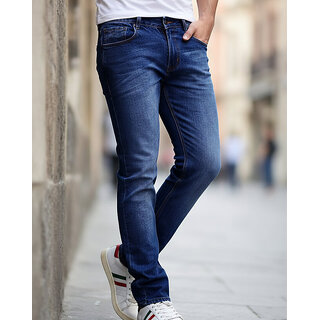 Ausk Men's Blue Solid Regular Fit Jeans