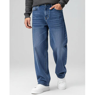 Ausk Men's Blue Solid Relaxed Fit Jeans