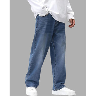 Ausk Men's Blue Solid Relaxed Fit Jeans