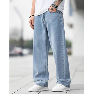 Ausk Men's Light Blue Solid Relaxed Fit Jeans