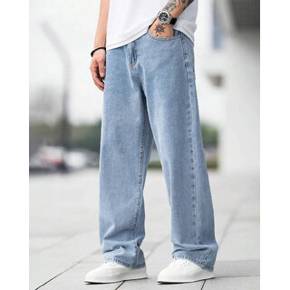 Ausk Men's Light Blue Solid Relaxed Fit Jeans