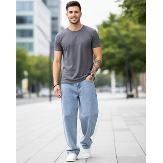Ausk Men's Light Blue Solid Relaxed Fit Jeans