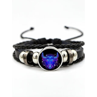 Fashion Zodiac Sign Leather Bracelet For Men & Women | Adjustable Multilayer Braided Wrist Band With Metal Charm | Styli - Bangles & Bracelets | Buy online on ZillyBuy