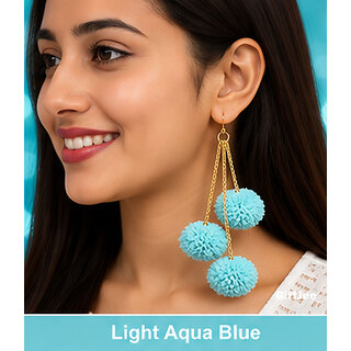 GiftJee Handmade Aqua Blue Pom Pom Earrings for Women  Girls  Lightweight Boho Tassel Fashion Jewelry - Earrings | Buy online on ZillyBuy