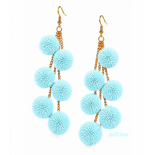 GiftJee Aqua Blue Handmade Pom Pom Earrings  Soft Fabric Tassel Drop Earrings for Women  Girls  Perfect for Daily - Earrings | Buy online on ZillyBuy