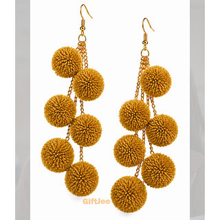 GiftJee Handmade Mustard Yellow Pom Pom Earrings for Women - Earrings | Buy online on ZillyBuy