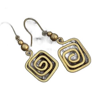 LOOK AND ADORN Brass Square Spiral Dangle Earring in Gold - Earrings | Buy online on ZillyBuy