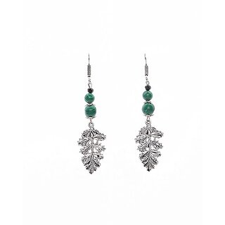 Look and Adorn Handmade Designer German Silver Leaf Dangler Earring with Semi Precious Malachite Stone Earrings for Girls and Women - Earrings | Buy online on ZillyBuy