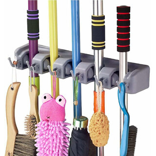 Silver Plastic 5-Holder Broom & Mop Storage Rack  Durable Wall-Mounted Cleaning Tool Organizer - Home Improvement | Buy online on ZillyBuy