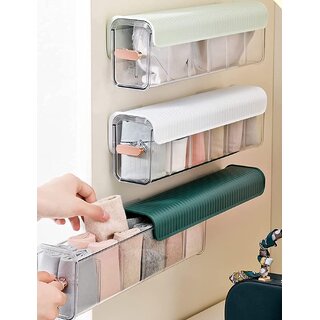 Wall Mounted Drawer Organiser, 6-Cell Acrylic Storage Box, Self Adhesive, Dustproof, for Socks, Underwear, Lingerie and Accessories - Home Improvement | Buy online on ZillyBuy
